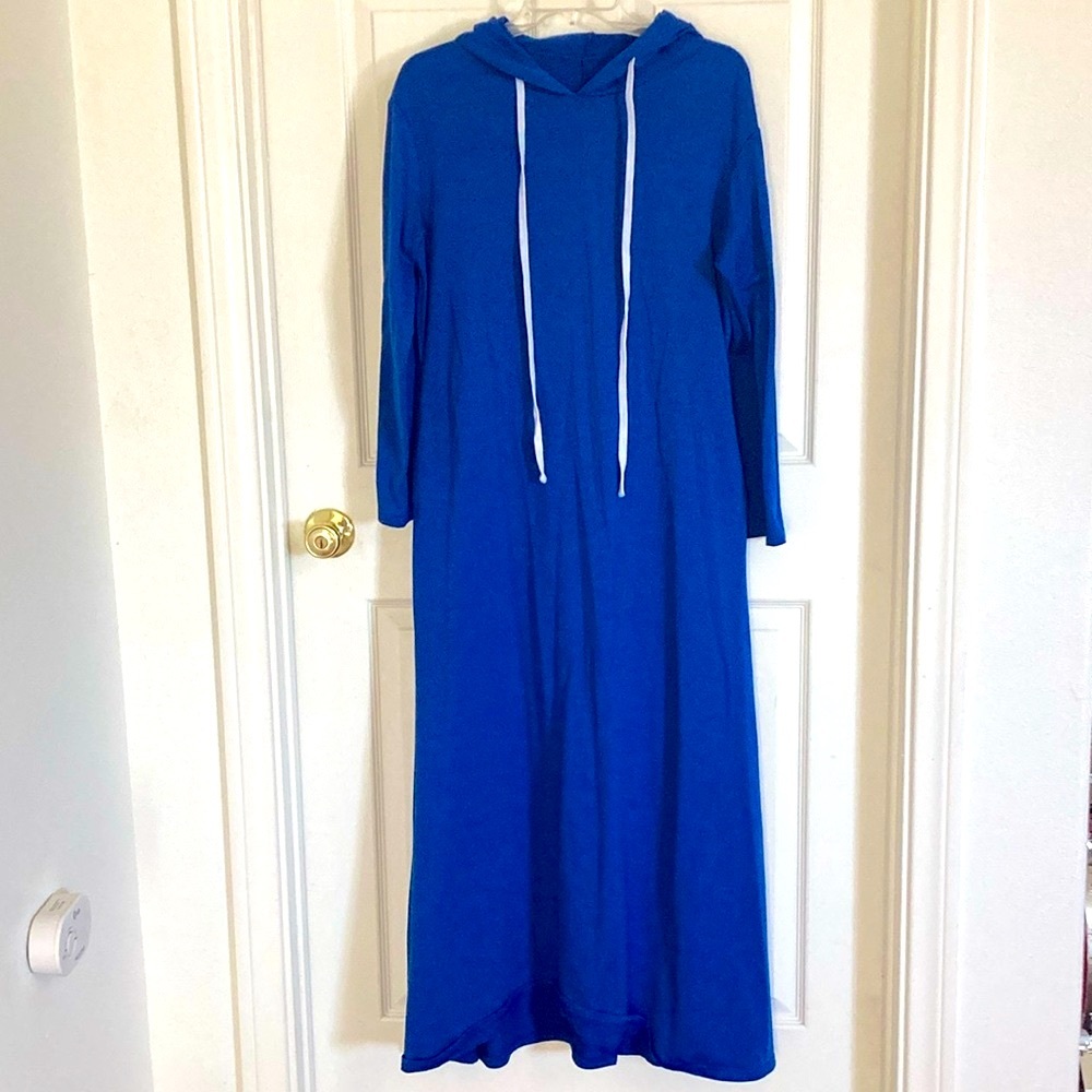 Royal Blue Hooded Long Sleeve Maxi Dress Size M